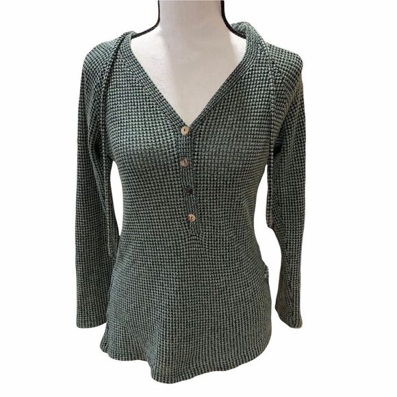 1804 Coin | Anthropologie Waffle Knit Hoodie Drawstring - Picture 1 of 8